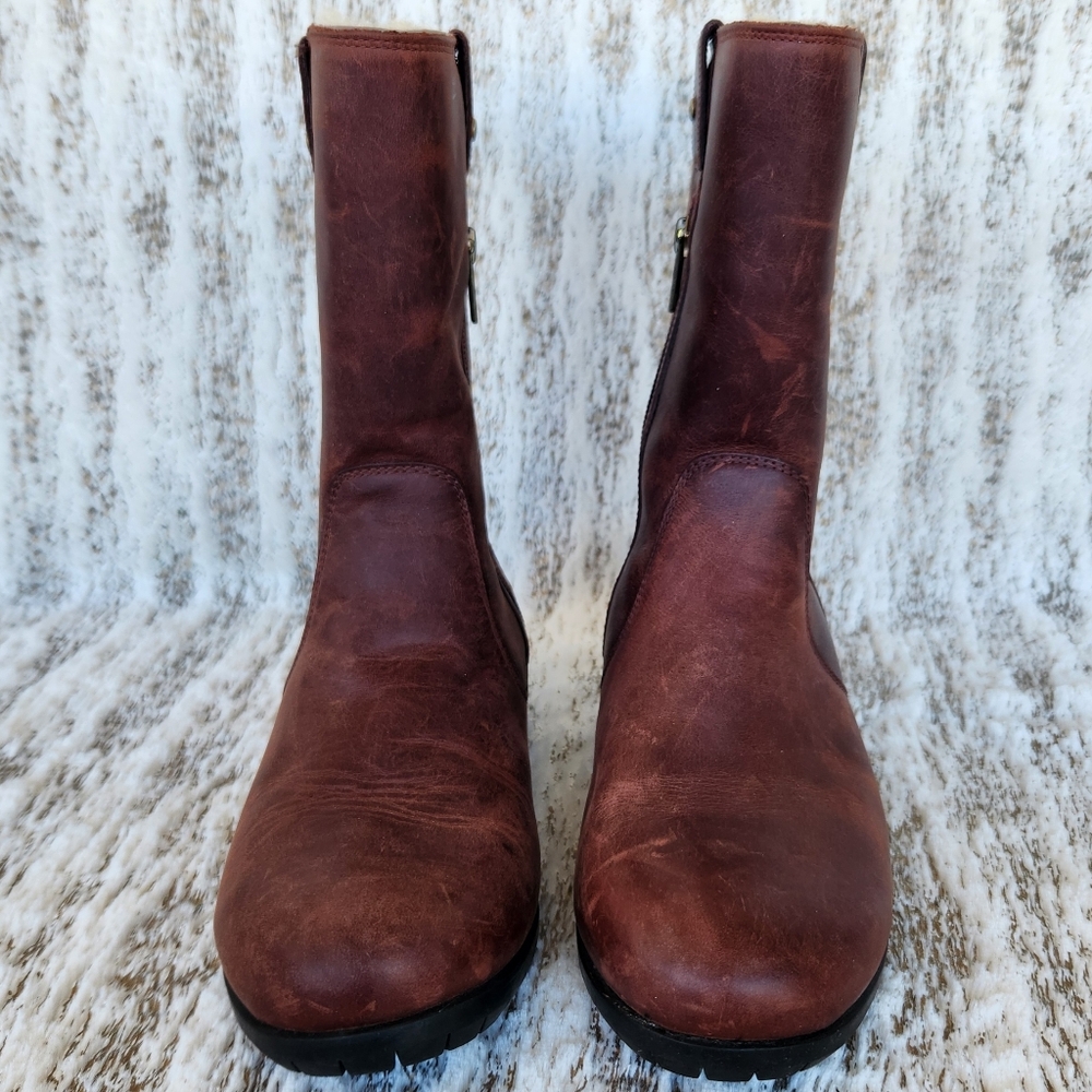 UGG Australia 'Burroughs' Waterproof Leather Boot Sherpa Brown Women's Size 6.5 - Picture 4 of 12